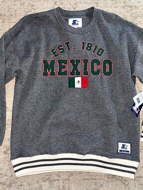 Starter Mexico Est. 1810 Flag Graphic Gray Crewneck Pullover Sweatshirt Large
